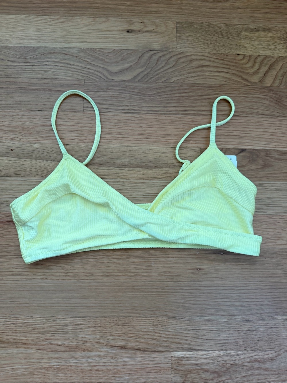 aerie Pale Yellow Ribbed Wrap Bikini Top